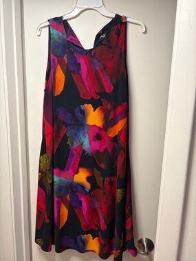 Anne Klein Black Dress with Vibrant Floral Print